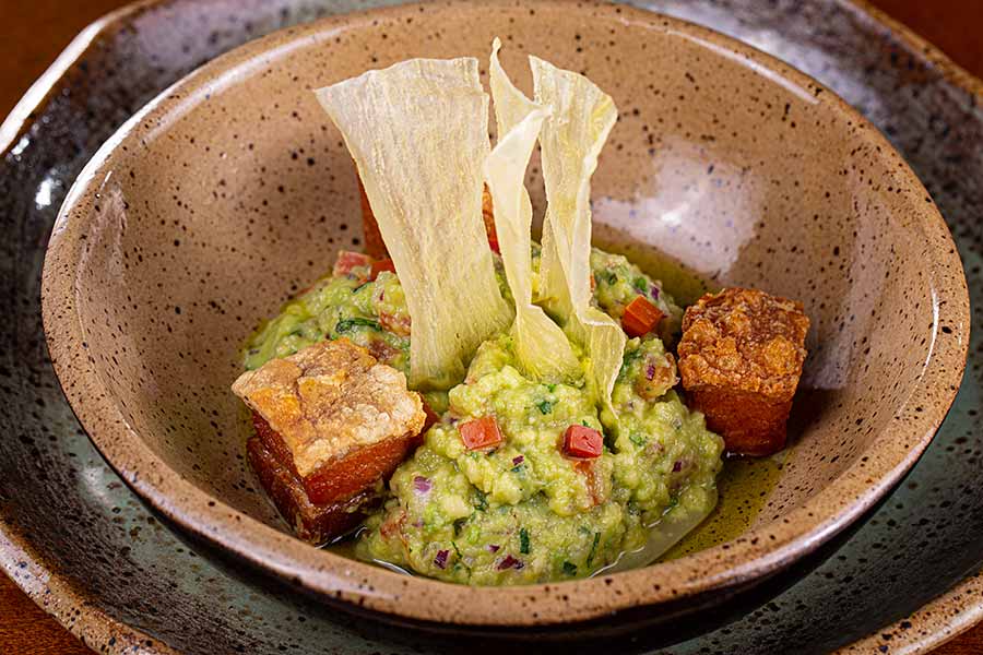 Panceta de porco com Guacamole à moda da Chef